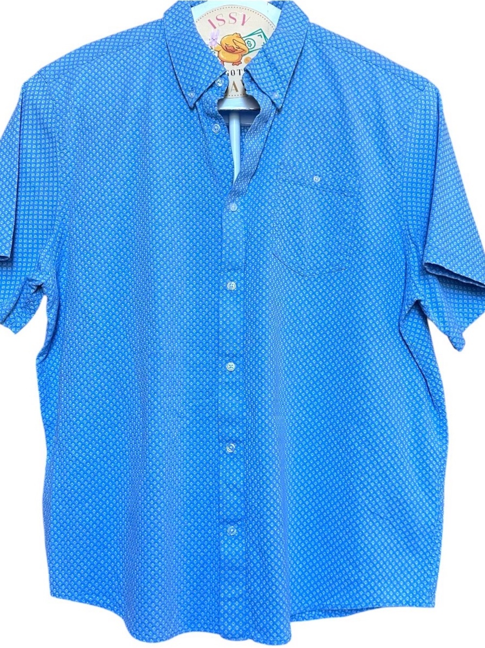 RANK 45 Mens 2X Blue Geometric Cotton Short Sleeve Casual Everyday Button Shirt